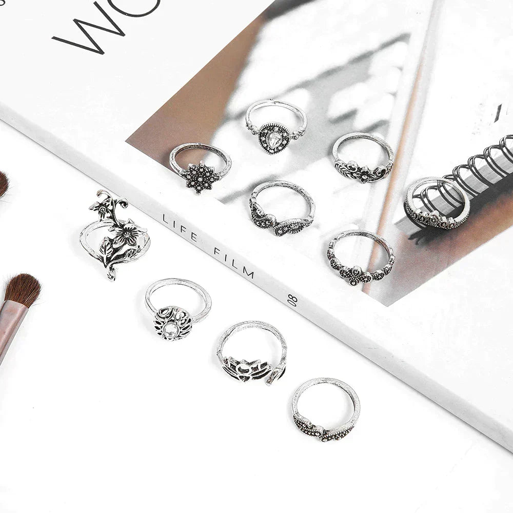 Zestaw Pierścieni Zaklęty Las w Antycznym Srebrze