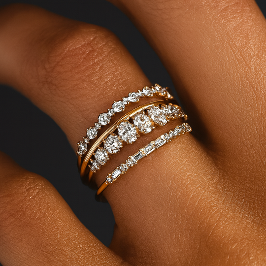 Zestaw Pierścieni z Vintage Złotym Cyrkoniem