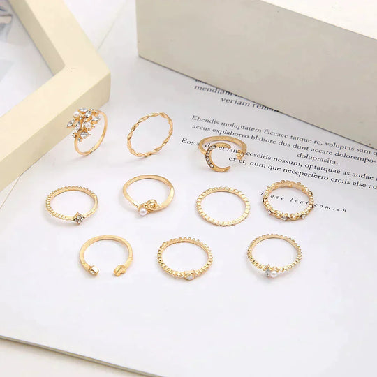10er Pack Bohemische Silber- und Goldplattierte Ringe