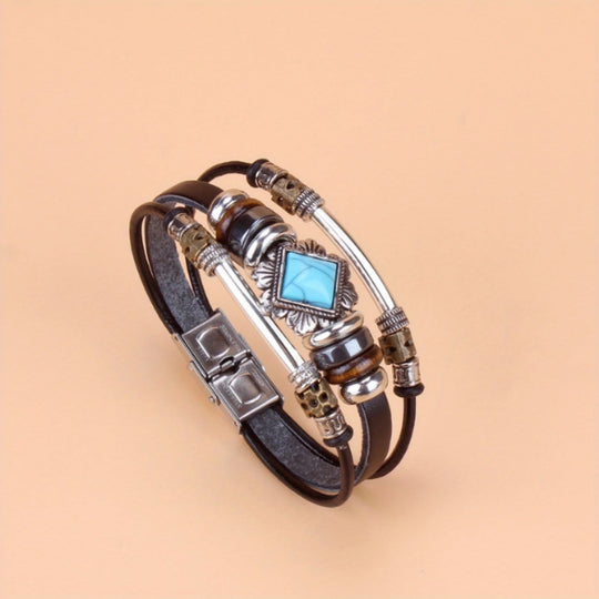 Skórzona niebieska bransoletka z kryształami