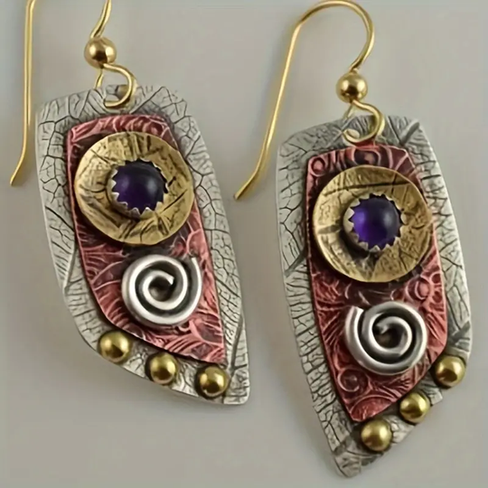 Vintage' brązowe i srebrne kolczyki