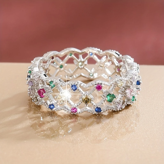 Kolorowy Hollow Jasny Srebrny Pierścień