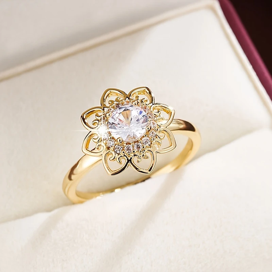 Złoty pierścień Bright Crystal Flower
