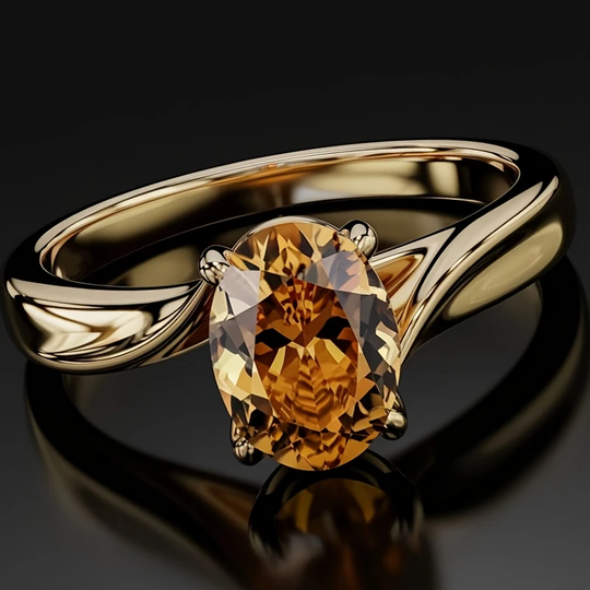 Pomarańczowa owalna szklana pierścionek złoty