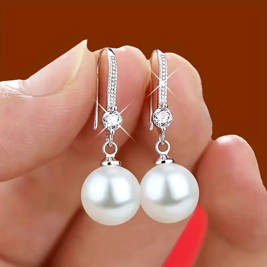 Złote kolczyki z perełkami Zirconia Drop