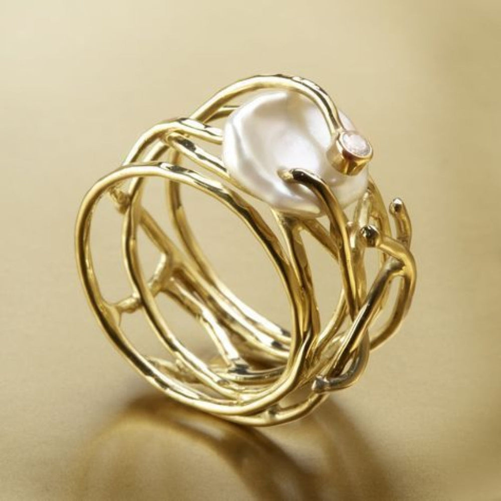 Dünner Gold- und Perlenring