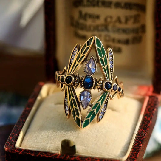 Vintage Mandala Kwiatowe Pierścień z Kryształami