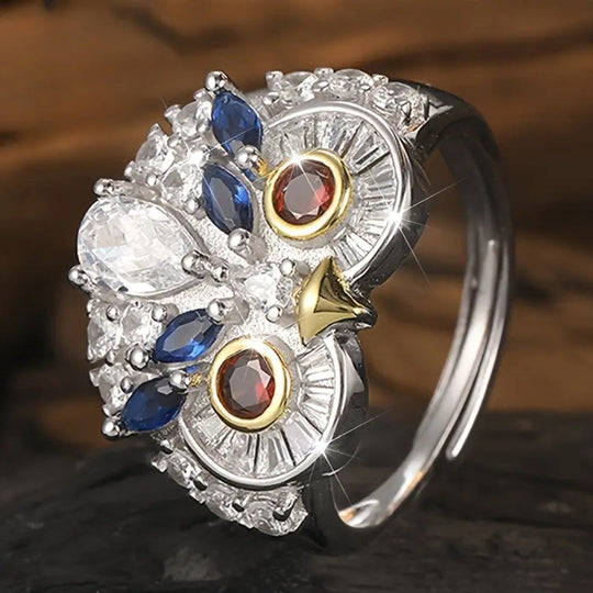 Srebrny Pierścień z Kryształowym Sową