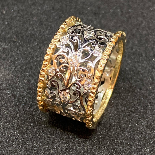 Mika - Vintageowy pierścień z cyrkonią w stylu winorośli