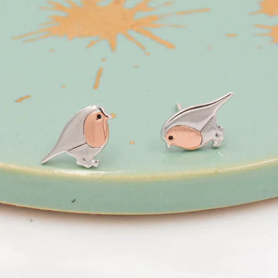 Kolczyki sztyfty z ptakiem Robin