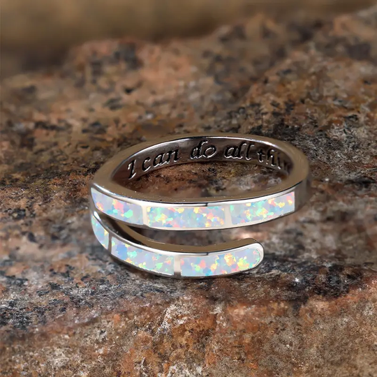 Srebrny otwarty pierścień z białym opalem