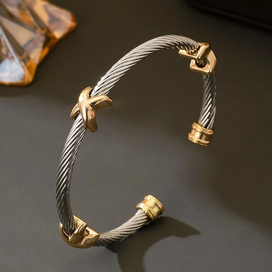 Skórzany Bransoletka Z Srebra i Złota